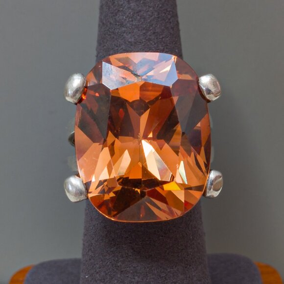 Massive Sterling Silver Amber Glass Statement Ring Size 7.25 - Picture 13 of 15